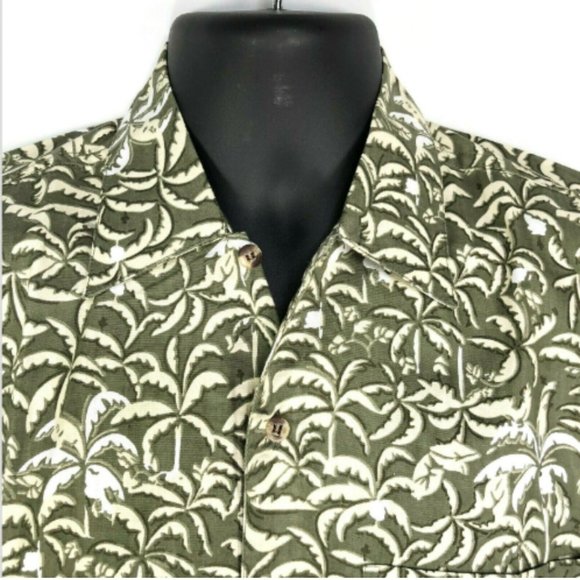 Haband's Gold Coast Olive Green Palm Trees Aloha Hawaiian Shirt Size Mens Small - Picture 2 of 5